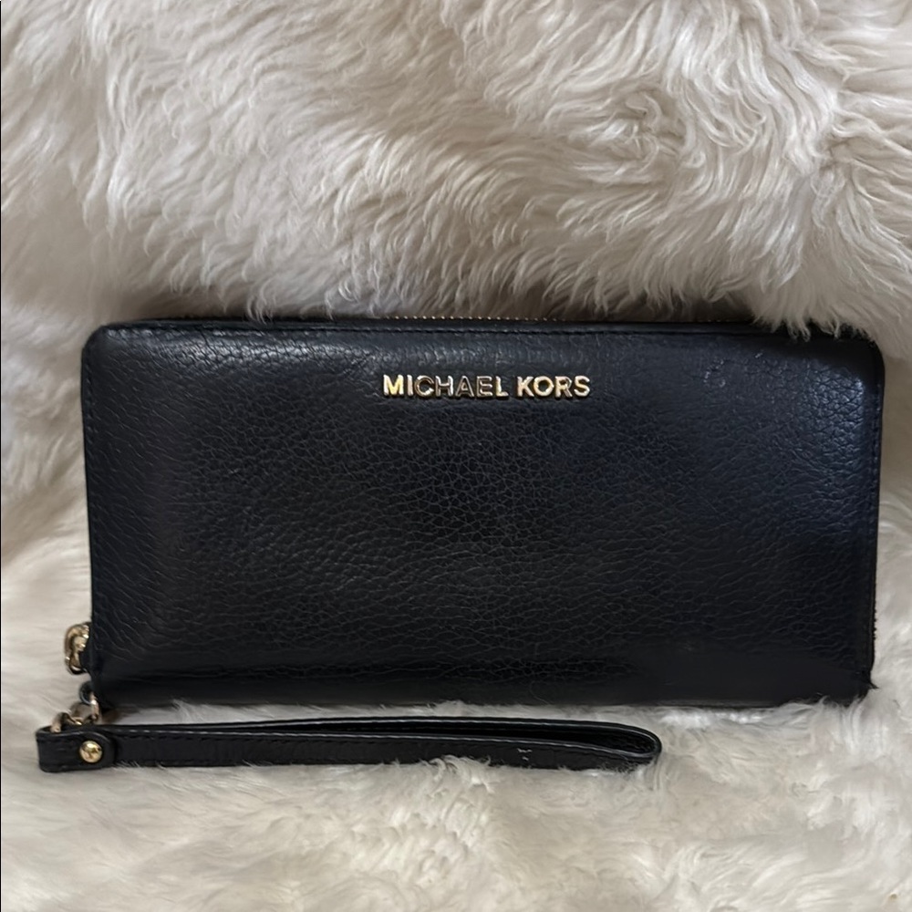 Michael Kors Black Wristlet with Gold Logo